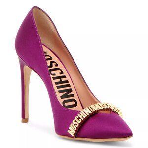 Moschino Logo Lettering Satin Pumps Multi Color Raspberry US Size EU 38